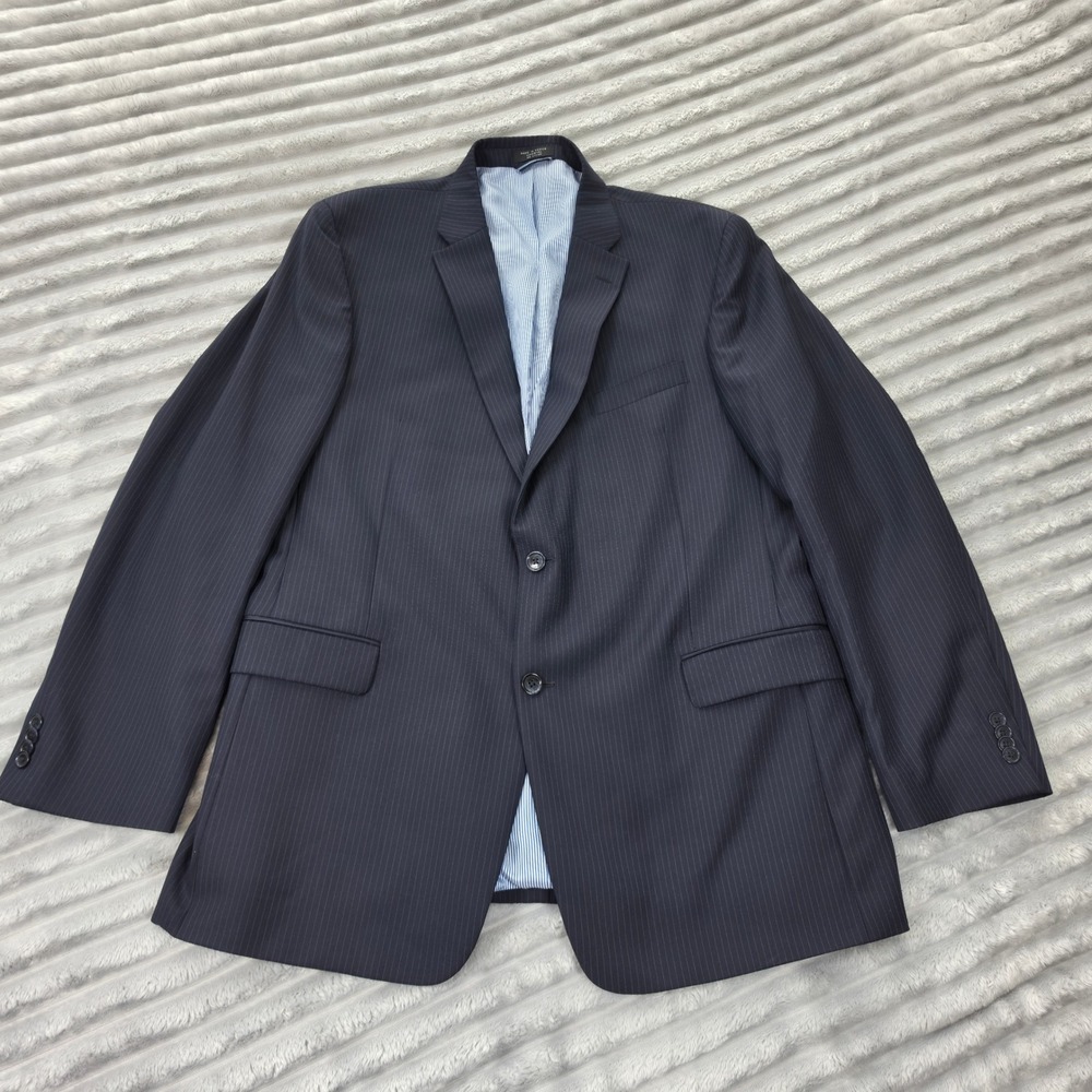 Tommy Hilfiger Mens Navy Blue Pinstripe 100% Wool 2 Button Blazer Jacket 46S